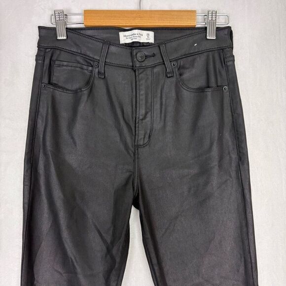 Abercrombie & Fitch Black Faux Leather The Super Skinny Ankle High Rise Jeans Si - Picture 2 of 11